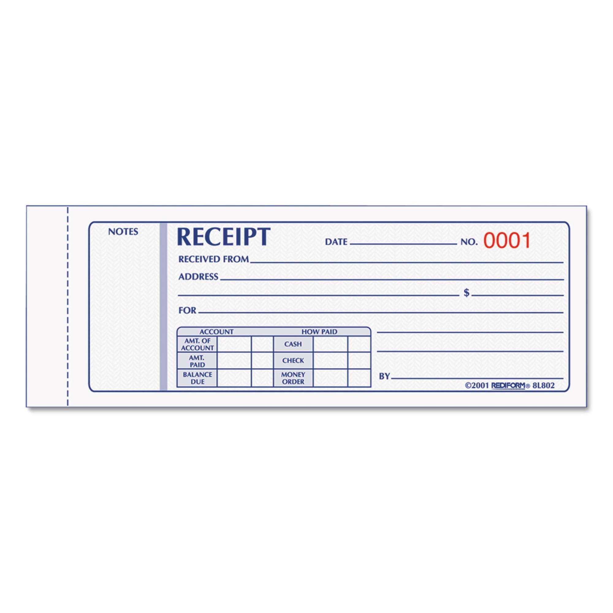 Rediform Geld Quittungen, selbstdurchschreibend, 3 Teile, 7 x 17,8 cm, 50 nummerierte Quittungen (8l802)