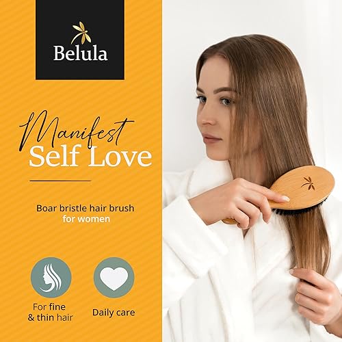 Miniatura 3 de Belula Juego de cepillos de pelo 100  cerdas de jabalí cerdas naturales suaves para cabello fino y fino Restaura el brillo y la textura Peine de