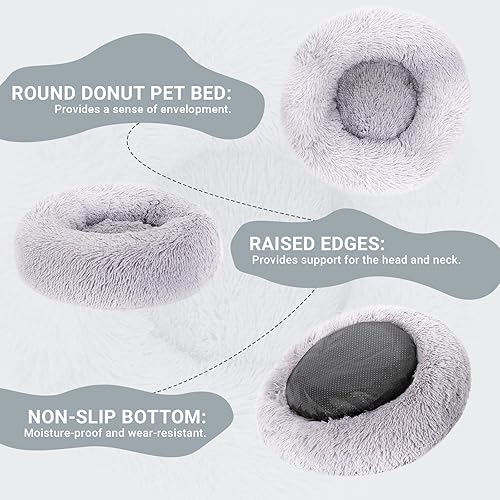 Miniatura 3 de SPUNKYJUNKY Cama para perros de felpa calmante redonda en forma de dona, lavable y mullida, cómoda, antiansiedad, para gatos, perros pequeños,