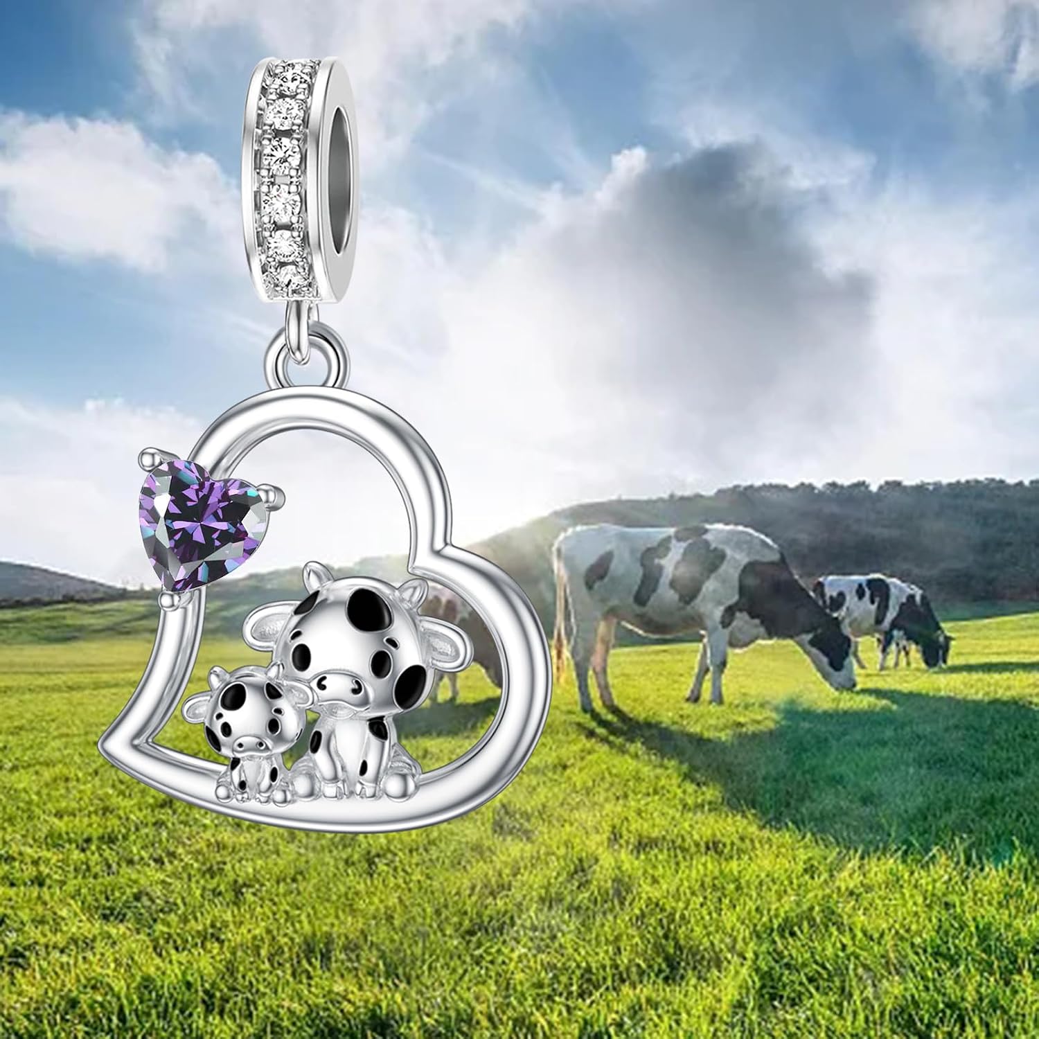 PROESS Mothers Day Gifts Cow Charm fit Charms Bracelet Sterling Silver 12 Months Birthstone Charms Mother Daughter Cow Beads for Bracelets Women Mom Lover