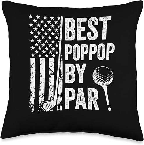 Best Dad By Par Golfing Apparel by AlphaONE Best Poppop by Par USA Flag Fathers Day Golfing Grandpa Throw Pillow, 16x16, Multicolor