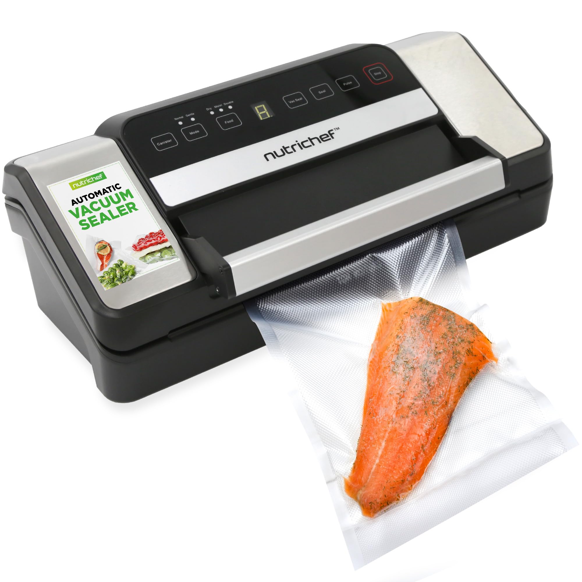 Nutrichef Automatic Food Vacuum Sealer with Double Sealing Function, Electric Air Sealing System for Dry, Liquid &amp; Moist Foods, Reduces Food Waste, Preserve Freshness of Proteins, Fruits, Vegetables