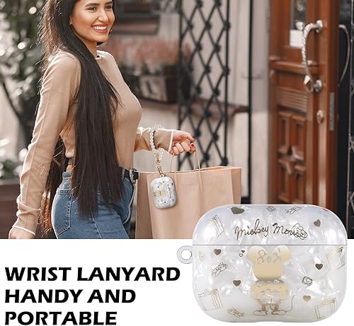 Miniatura 7 de Bonita funda de ratón para AirPod Pro (2 generación) 2022 con llavero de muñeca de perlas para mujeres y niñas, carcasa de mármol brillante con