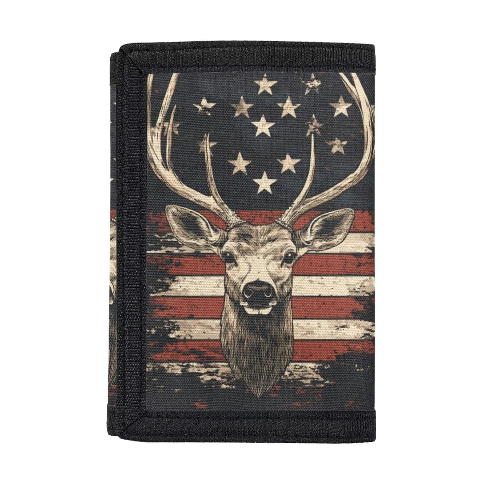 Kids Trifold Wallets for Boys Girls, Youth Wallets with Coin Pocket and Card Holders, Birthday Gifts, American Flag with Deer Cool, One Size, Modern-image-3