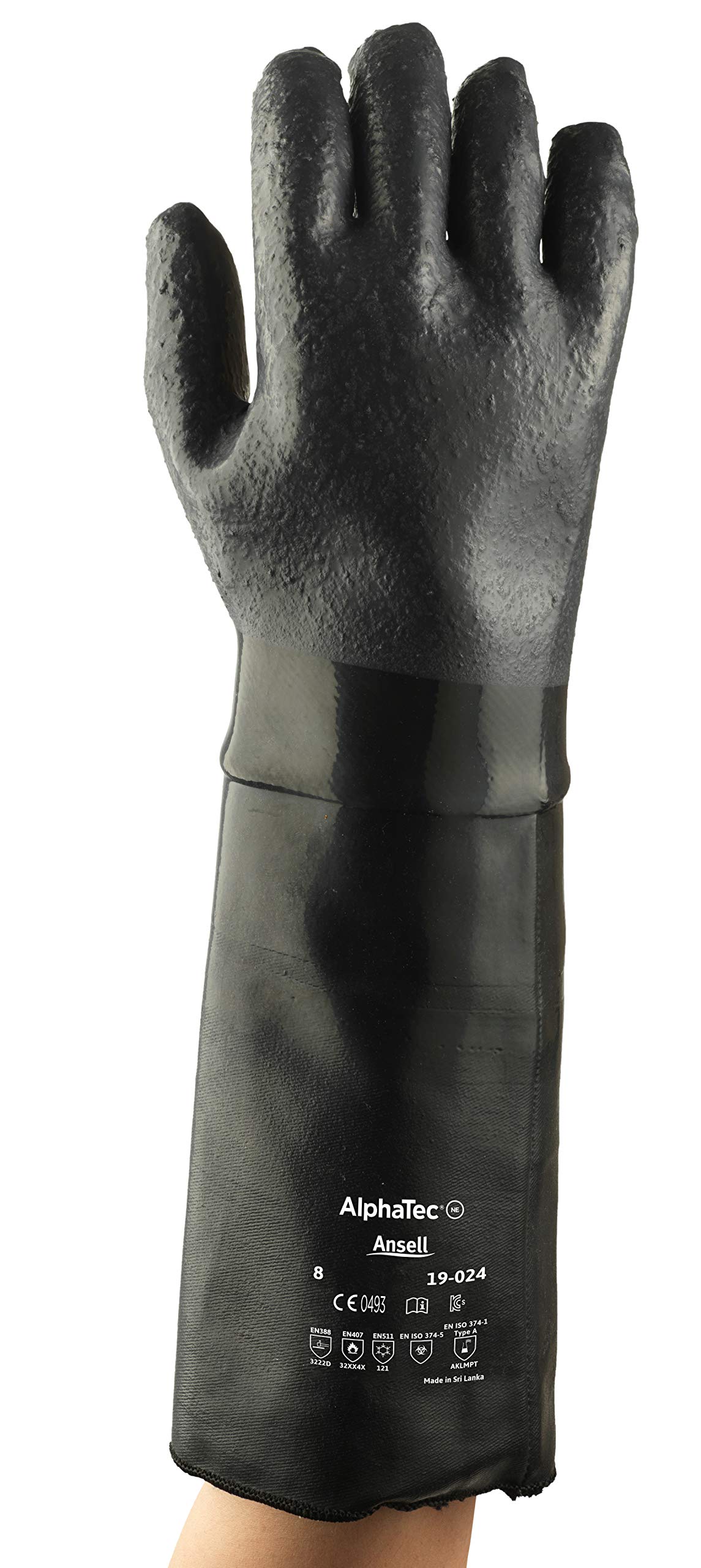 ANSELL ALPHATEC 19-024 Neoprenowe rękawiczki robocze z podparciem izolacyjnym, wysoką odpornością termiczną, doskonałą ochroną chemiczną i mechaniczną, czarny, rozmiar M (1 para)