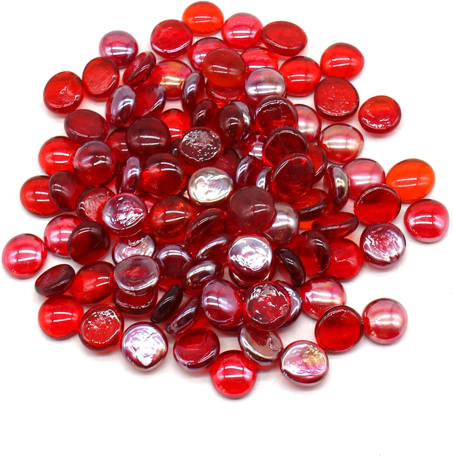Transparent Red Flat Glass Marbles for Vases, 1 LB Decorative Stone Beads for Vase Fillers, Crafts, Table Scatter, Fish Tanks, Wedding & Party Centerpieces, Gem Décor, Mosaics, Floral Displays