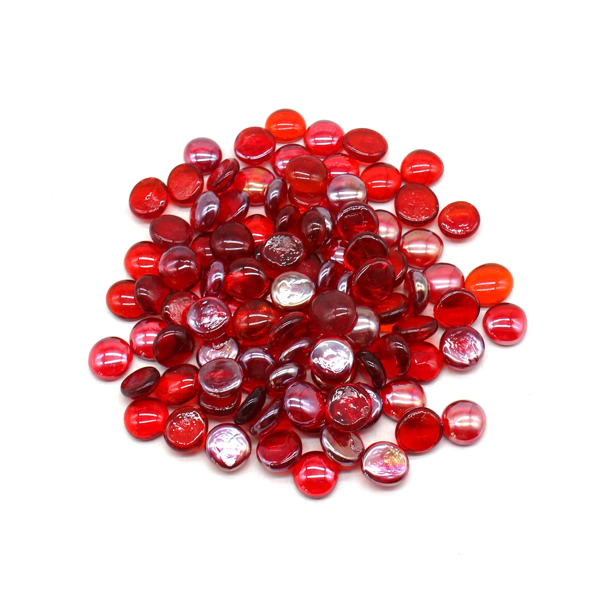 Transparent Red Flat Glass Marbles for Vases, 1 LB Decorative Stone Beads for Vase Fillers, Crafts, Table Scatter, Fish Tanks, Wedding & Party Centerpieces, Gem Décor, Mosaics, Floral Displays