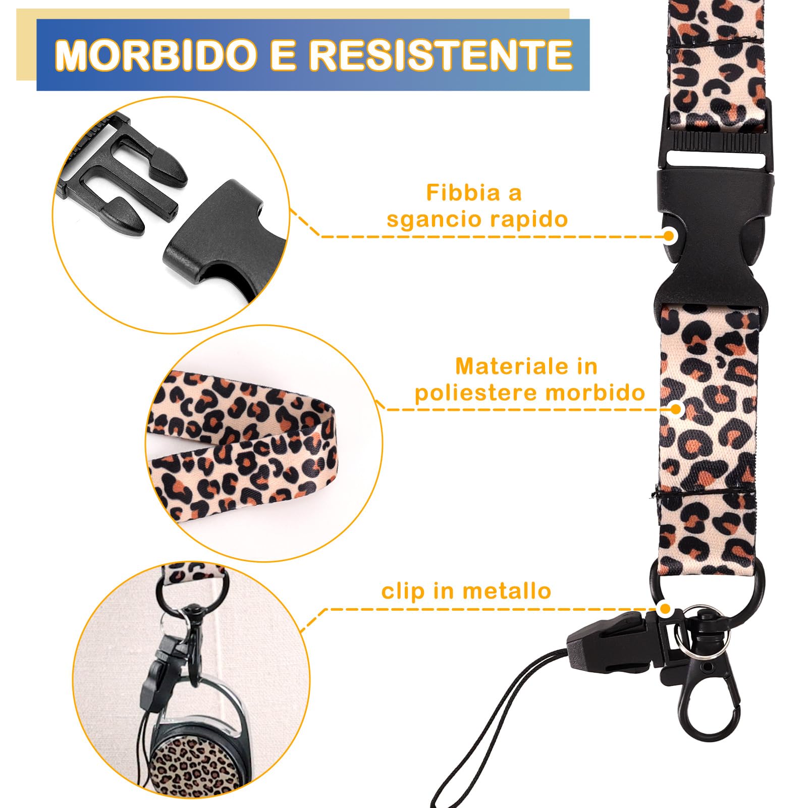 Portabadge Con Cordino Staccabile KEWUF - Bobina Retrattile E Clip Per Carte Identificative, Design Fiori