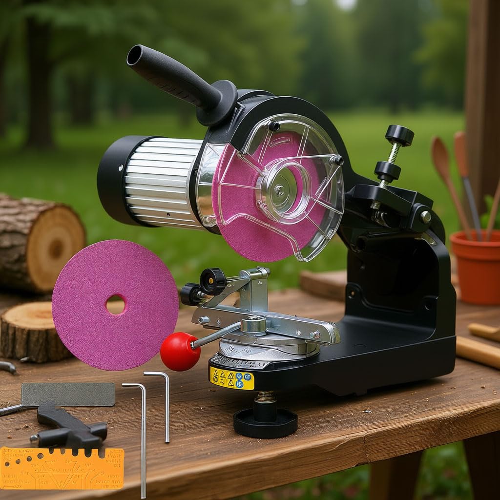 Amoladora de Cadena de Sierra, Amoladora de Motosierra portátil con Disco abrasivo y Llave, 3000 RPM Ajustables, pulidora, Alta Durabilidad, para fábrica, almacén, Granja, Exteriores.