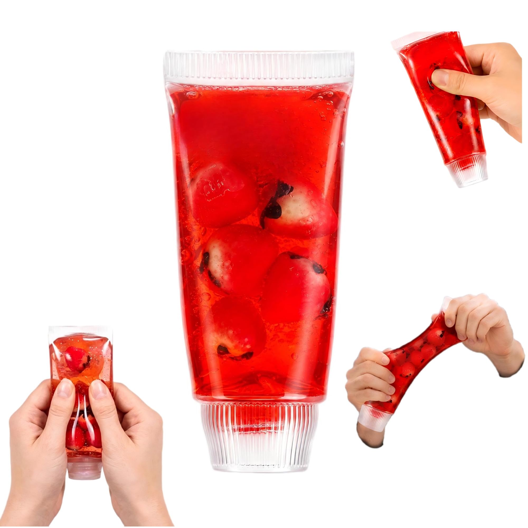 Squishy Toys,Toothpaste Squishy ,Slow Rising Fidget Toys(Red)，Stress Balls for Adults,squeezy squishy ,Clear Jelly Sensory Gift Containing Cute Little Strawberries to Relieve Stress