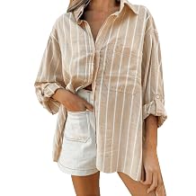 ZAWAPEMIA Womens Button Down Shirt Classic Pocket Striped Shirts