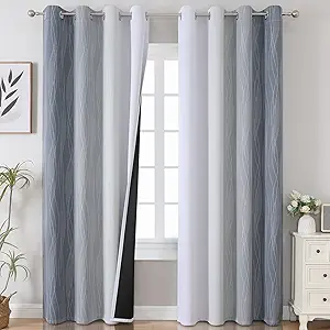 Estelar Textiler Grey and Greyish White Blackout Curtains & Drapes for Bedroom,Thermal Insulated Ombre Blackout Drapes,Full Room Darkening Energy Saving Gray Curtains for Living Room,52Wx84L,2 Panels