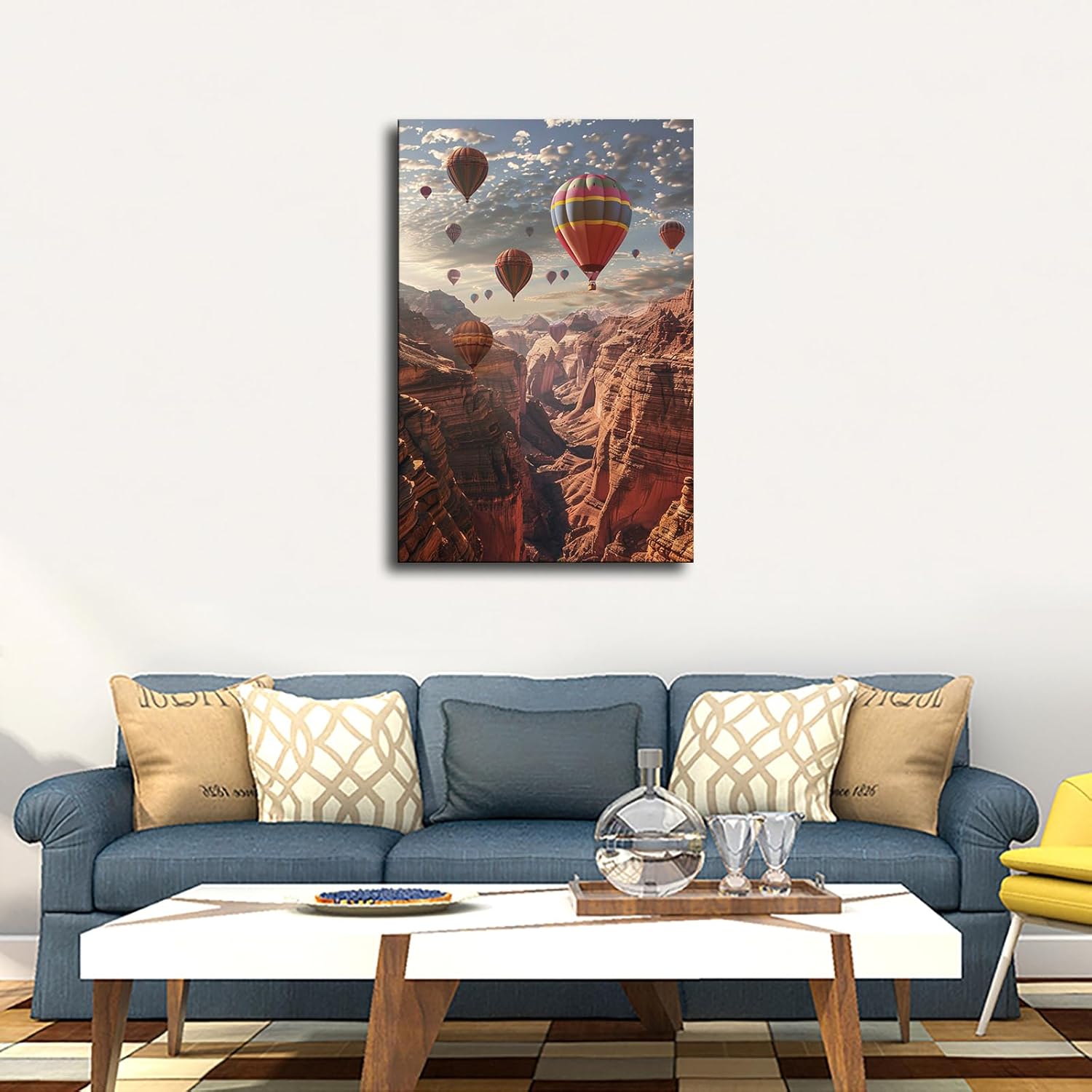 Danxia Landform and Hot Air Balloon Poster Wall Art Picture Print Modern Family Bedroom Decor Framed and Frameless (08×12inch Unframed)