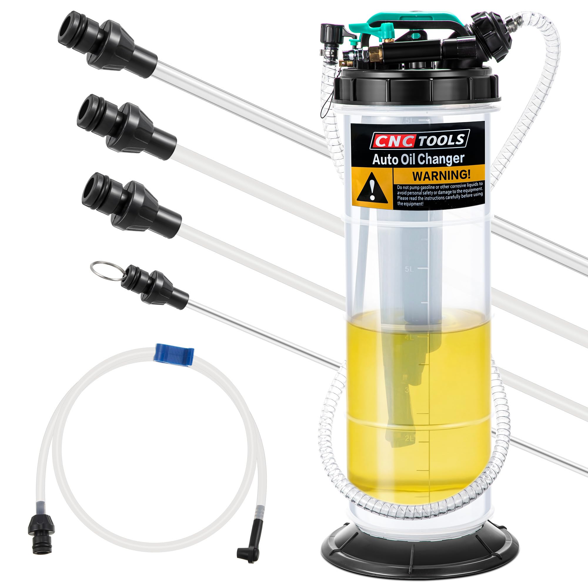 Estune Extractor de líquido neumático manual de 2 galones/7.5 L, bomba extractora de aceite para automóviles, cambiador de vacío de aceite con 5 mangueras de purga de frenos para automóviles, SUV,