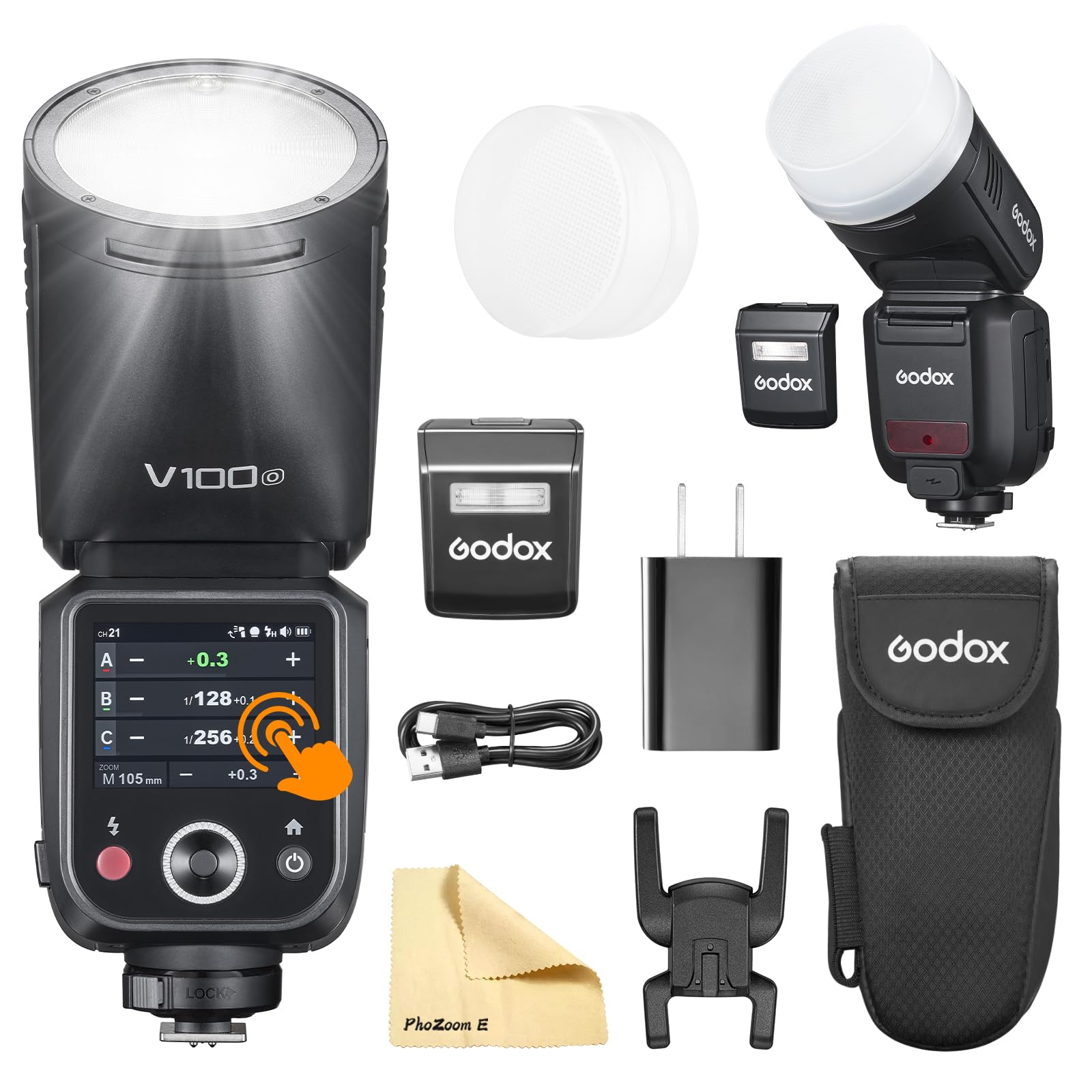Godox V100-O V100 O Testa Rotonda Fotocamera Flash Camera FLash 2.4G Wireless TTL Speedlight Strobe 100Ws HSS 1/8000s con Batteria Agli Ioni di Litio per Fotocame Olympus