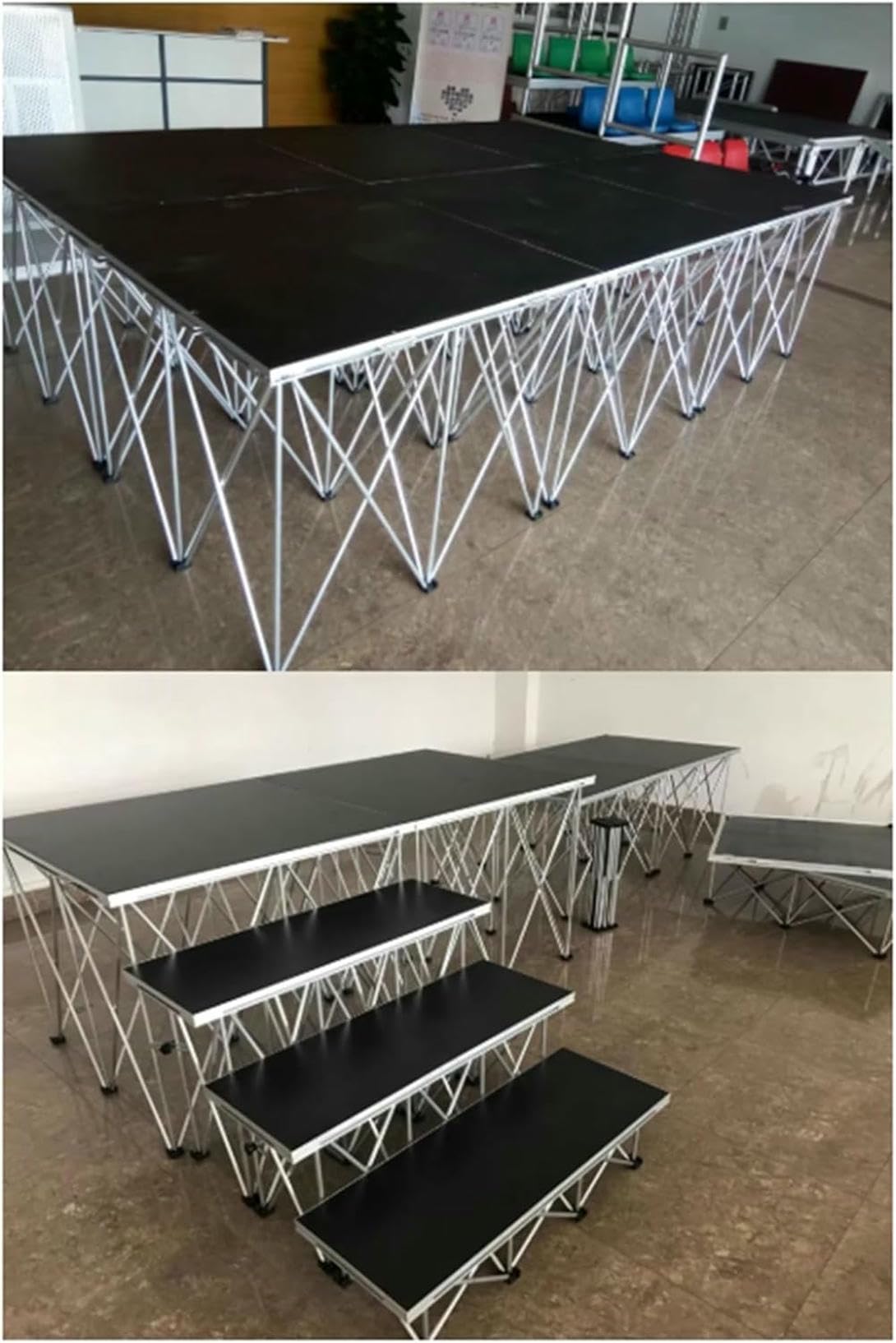 Kit Piattaforma Pieghevole - Si collega a Una Piattaforma elevatrice, Adatto per Eventi, spettacoli e batterie per Gruppi Musicali - Portatile, Regolabile in Altezza e Facile da installare,
