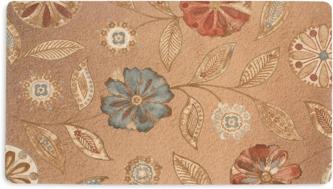Boho Floral Doormat 18x30 Inch,Vintage Flower Entry Rug,Rustic Farmhouse Welcome Mat for Outdoor Indoor Entrance Porch Home Decor Aesthetic,Faux Coco Coir Durable Doormat with Non-Slip PVC Backing