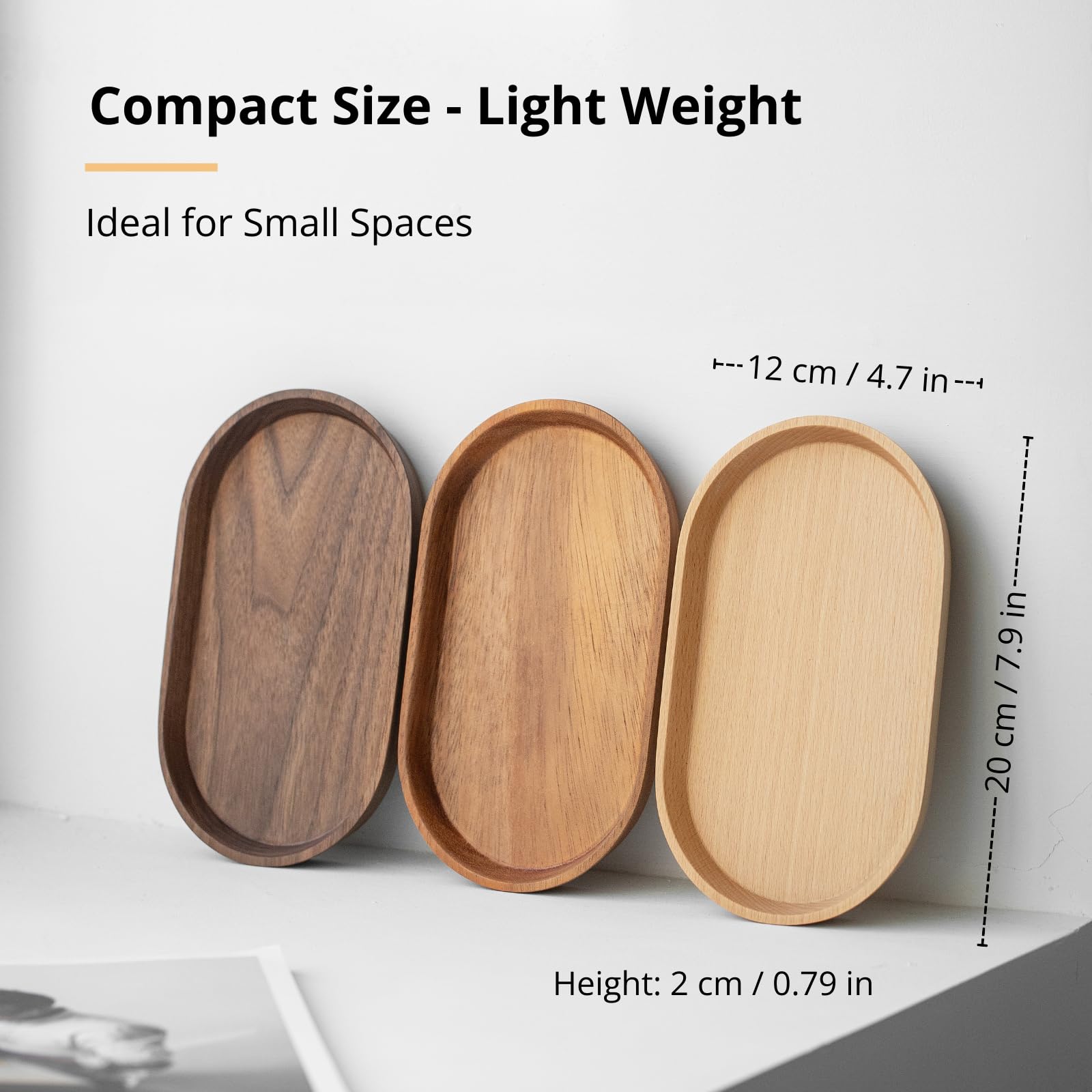 Vandroop Mini bandeja de madera para servir para fiestas, bandeja de mesa de té y café, plato de madera ovalado pequeño para frutas y aperitivos, bandeja decorativa para joyas, llaves, monedas,
