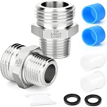 TAISHER 2PCS 304 Stainless Steel Garden Hose Adapter, 3/4" GHT Male x 1/2" NPT Male Garden Hose Connector with Washers