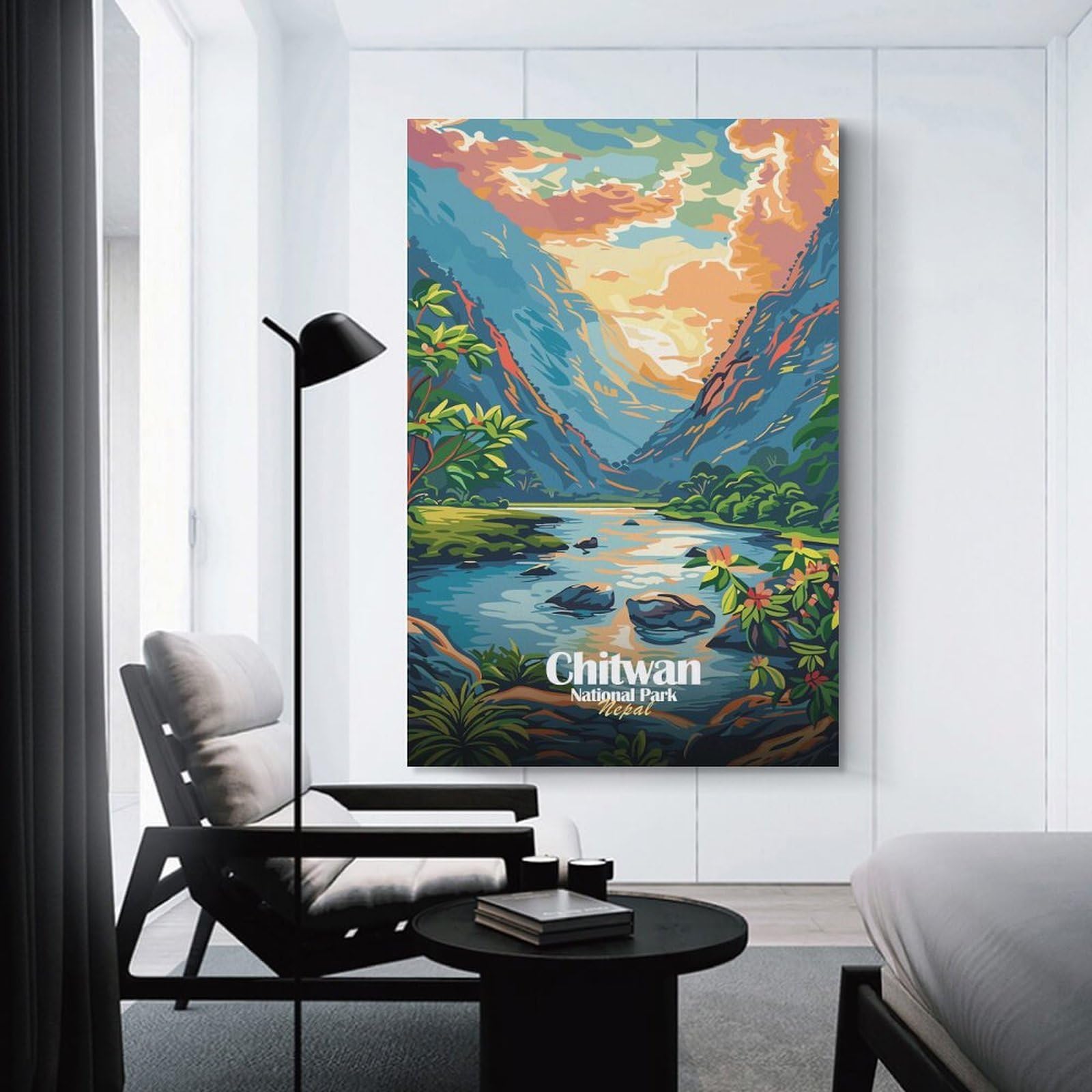 Junmoney Unframe-Style-6 Canvas Wall Art Chitwan National Park, Nepal Illustration, 24X36inch(60X90cm), For Lounge Decor, Bedroom Walls Or Flats, Eye Catching Artwork For Blank Walls