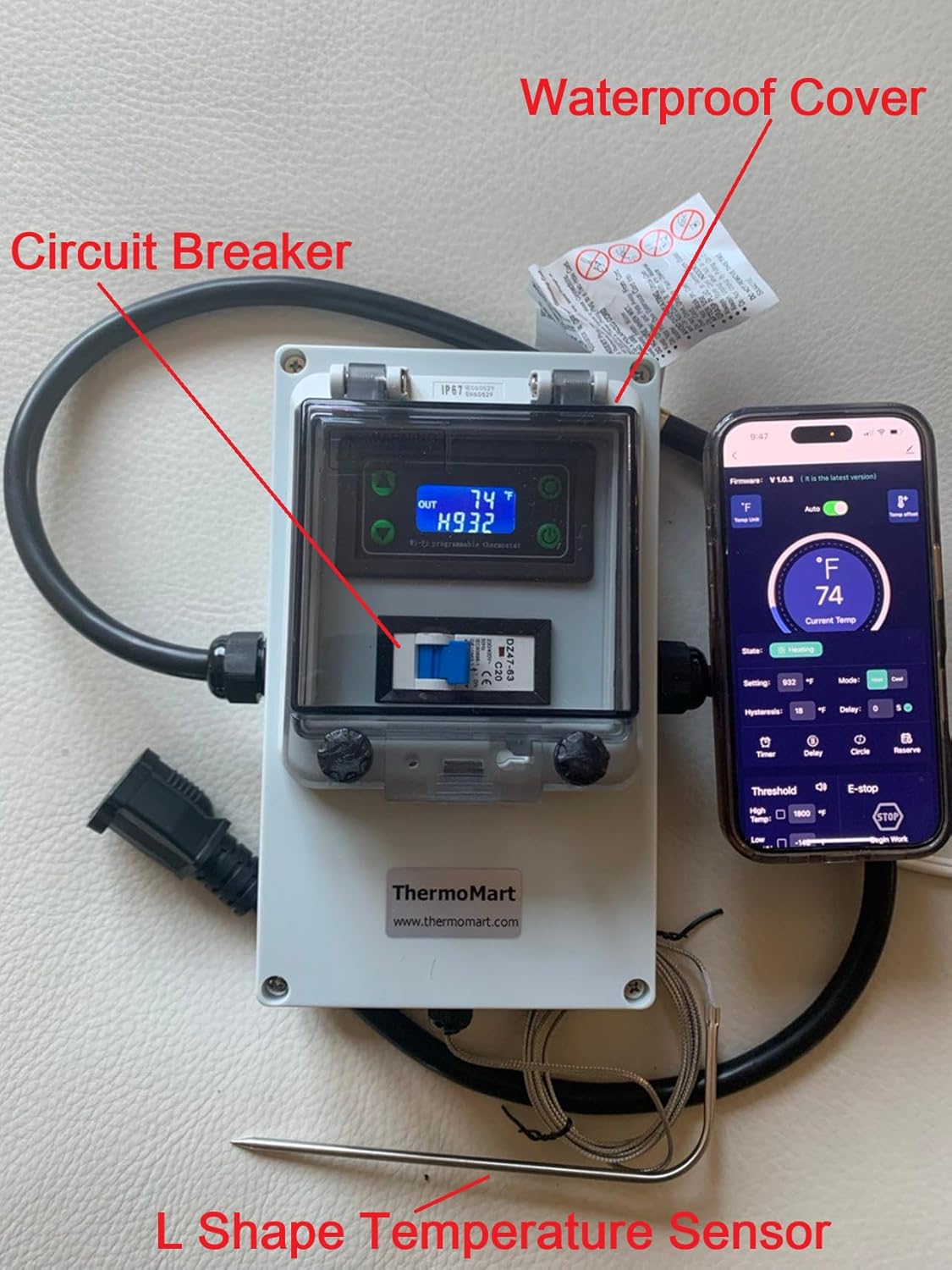 WiFi Outdoor Temperature Controller Electric Smoker Grill BBQ Waterproof Smart Plug & Play +Timer Thermostat 20Amp