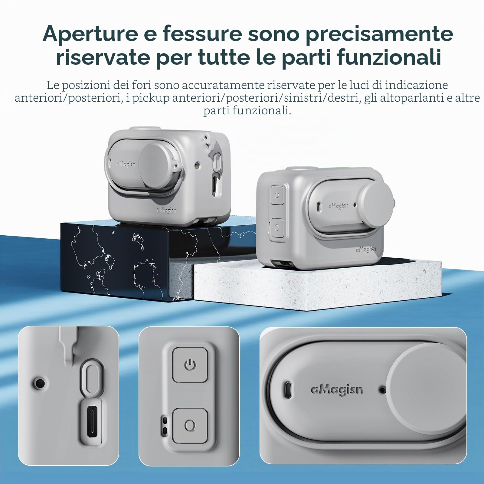 Kit di accessori compatibile con Insta360 GO 3S [custodia in silicone per fotocamera e copriobiettivo][2 pellicole protettive per lo schermo][borsa da trasporto con moschettone autobloccante