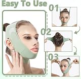 Huakaile Lot de 2 mentonnières respirantes anti-ronflement, sangle de mâchoire réglable, confortable pour dormir, double menton, lifting du visage, pour homme et femme (vert, 2 pièces) - 4