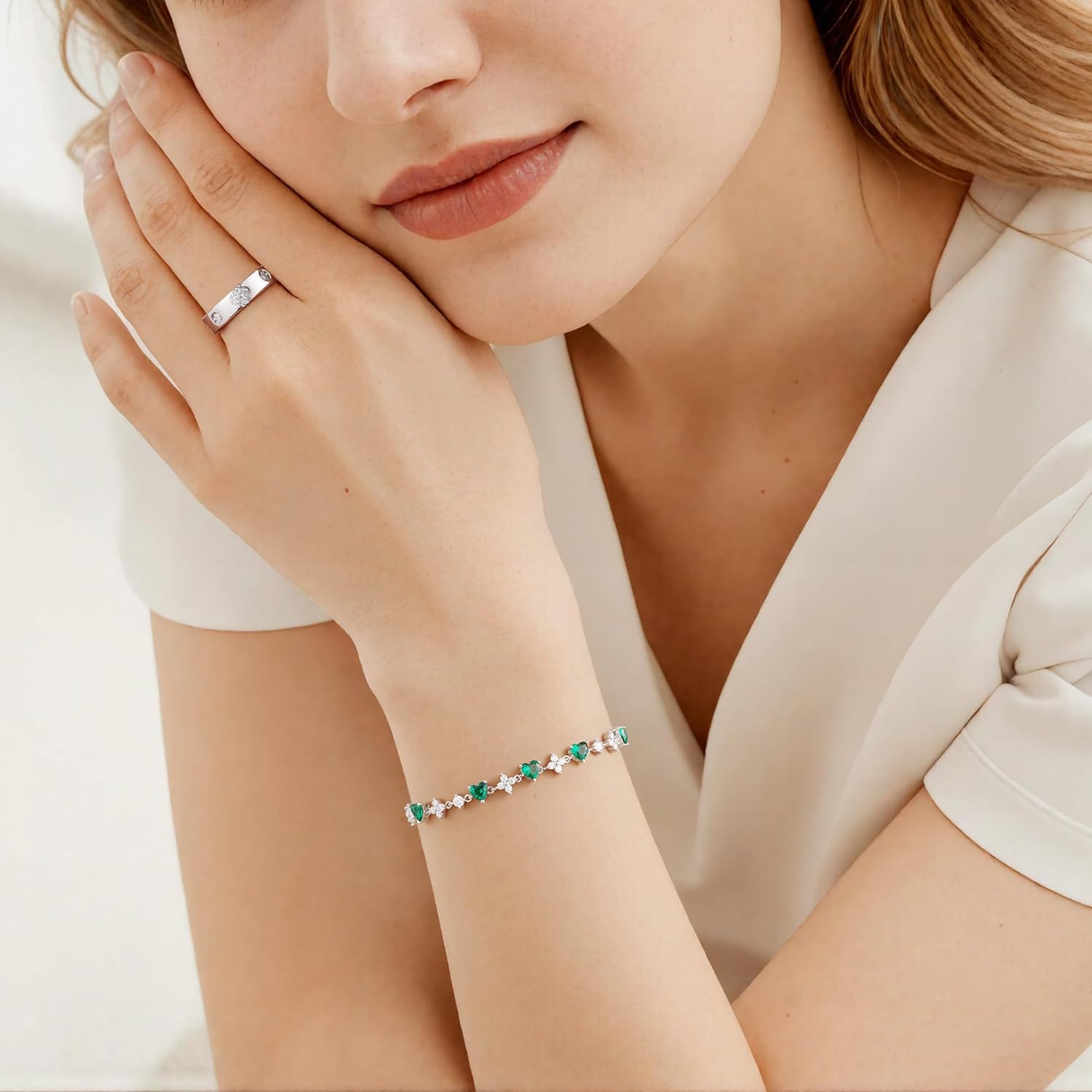 MOOSEA Gifts for Her - Birthstone & Moissanite Bracelet, Lab Created Moissanite, 925 Sterling Silver Adjustable Bracelets for Women Anniversary Birthday Gifts for Wife Mom Girlfriend - Image 3