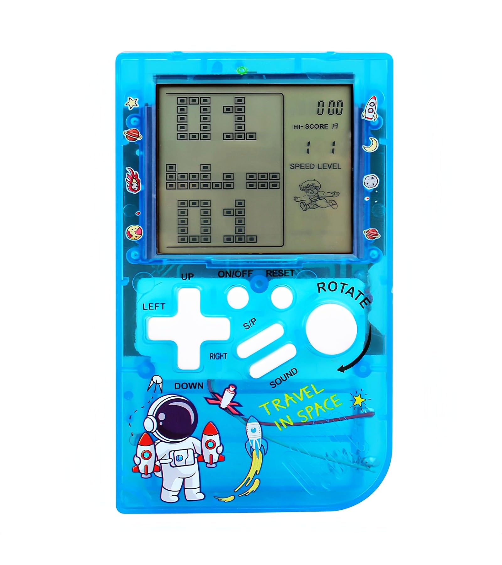 LZYCH Kids Brick Game Console Small Portable Transparent Body Built-in 23 Retro Blocks Games Adjustable Difficulty/Speed Powered By 2 AAA Batteries Kids/Students Birthday Toys (Blue)