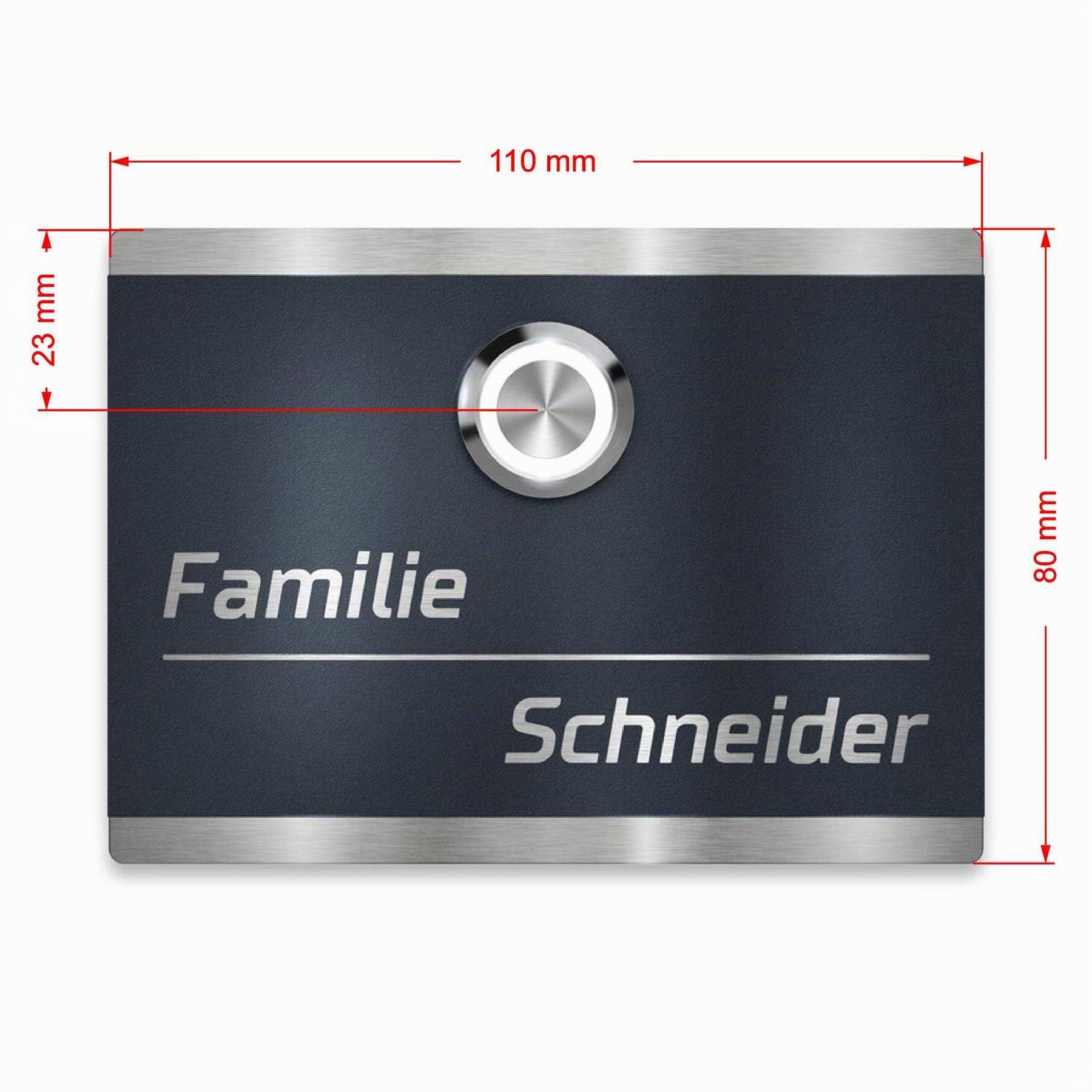 Metzler® sonnette extérieure inox avec bouton-poussoir LED et gravure personnalisée anthracite RAL 7016 – étanche IP67, robuste 3 mm, éclairage annulaire – 10 ans pièces détachées