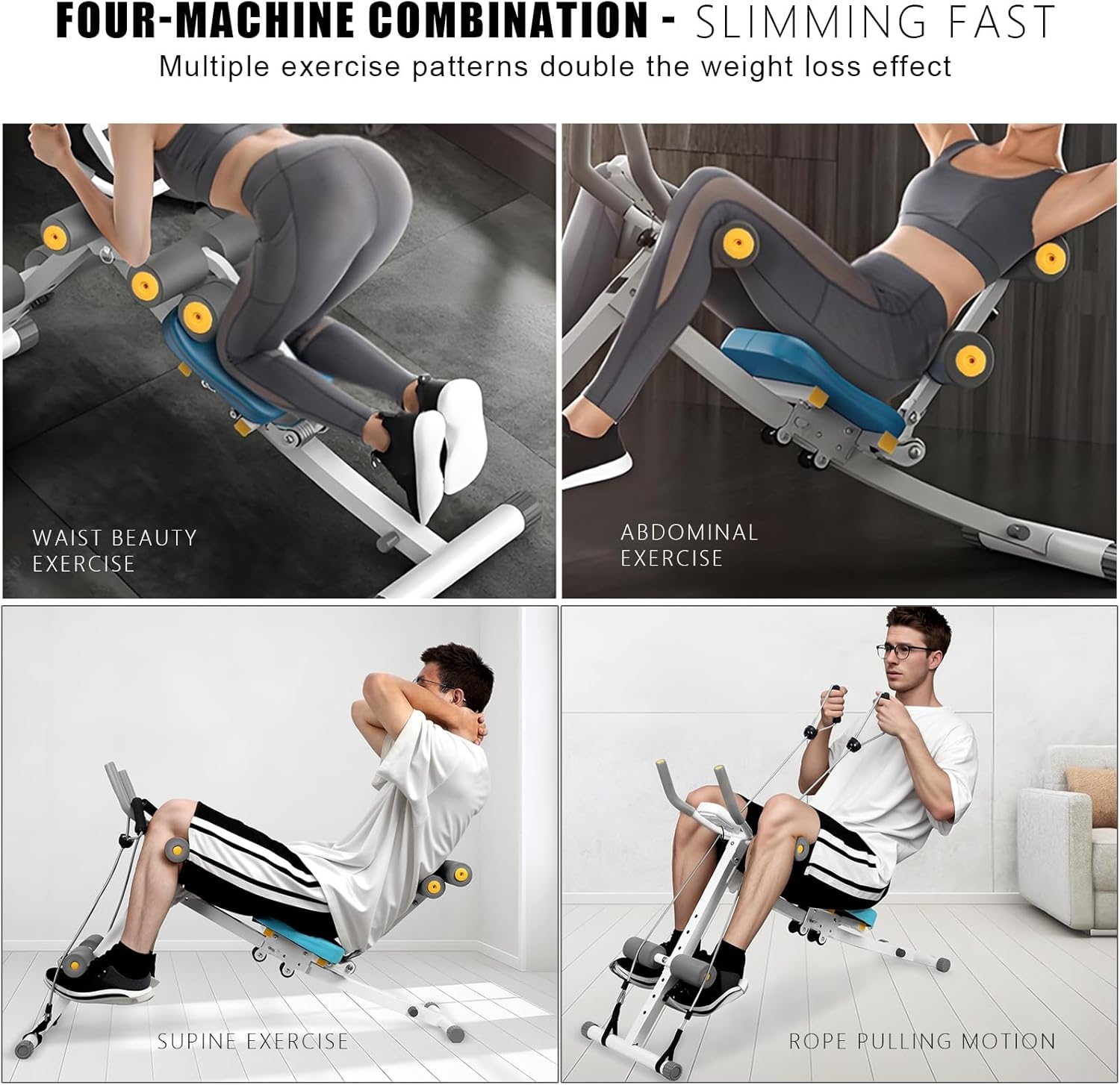 Ab Machine,Adjustable Trainer for Home Gym,Foldable Fitness Equipment for Abdominal,Knee Protection,Ab Workout Equipment for Waist, Abdominal and Hip