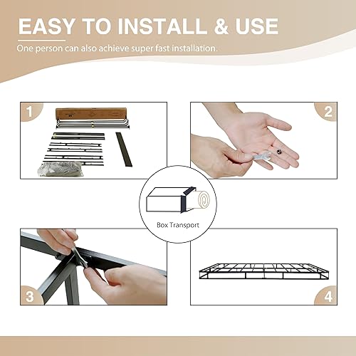 Miniatura 4 de Dyonery Somier de metal King de 5 pulgadas con montaje rápido, base de colchón resistente, marco de metal de acero fuerte, fácil montaje