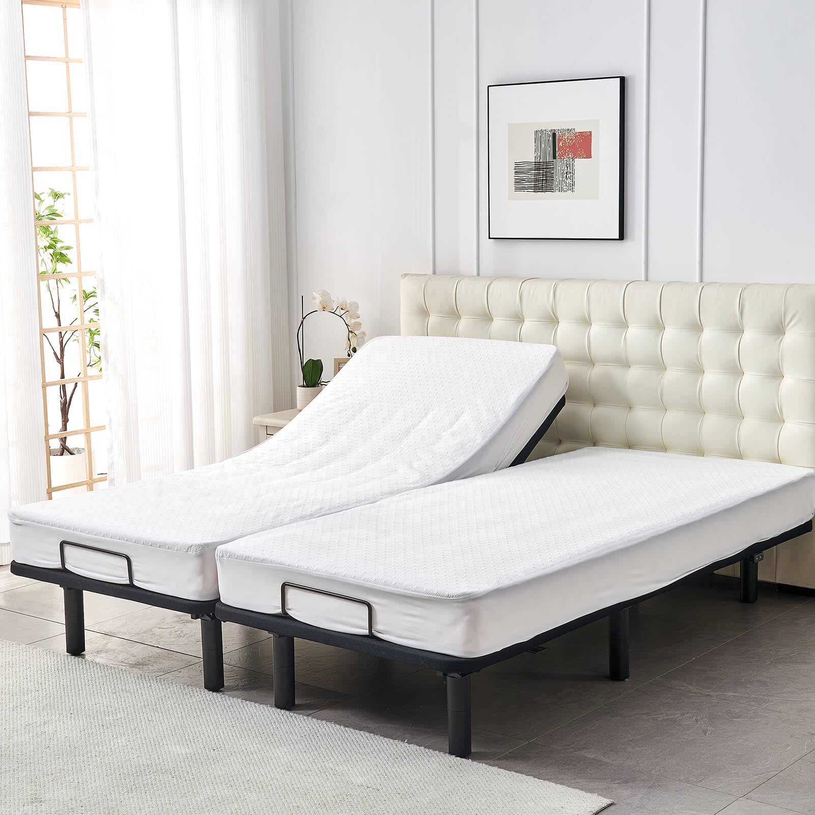 Protector de colchón de bambú dividido tamaño King para cama ajustable, impermeable, suave, transpirable, ajustable 7