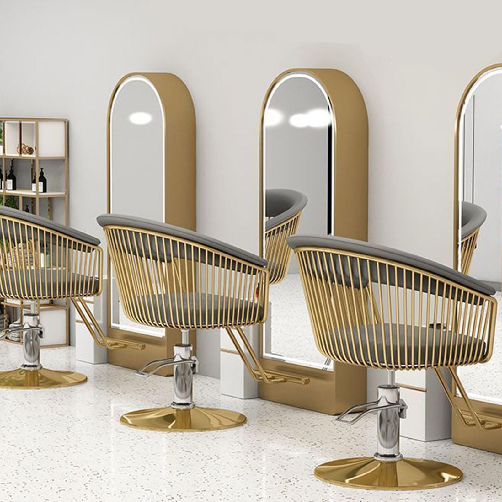 Generisch Friseurstühle, Drehbarer Friseurstuhl mit Goldfuß | Friseurstuhl für Kosmetikstudios | Höhenverstellbarer Friseurstuhl für Friseursalons und Kosmetikgeschäfte