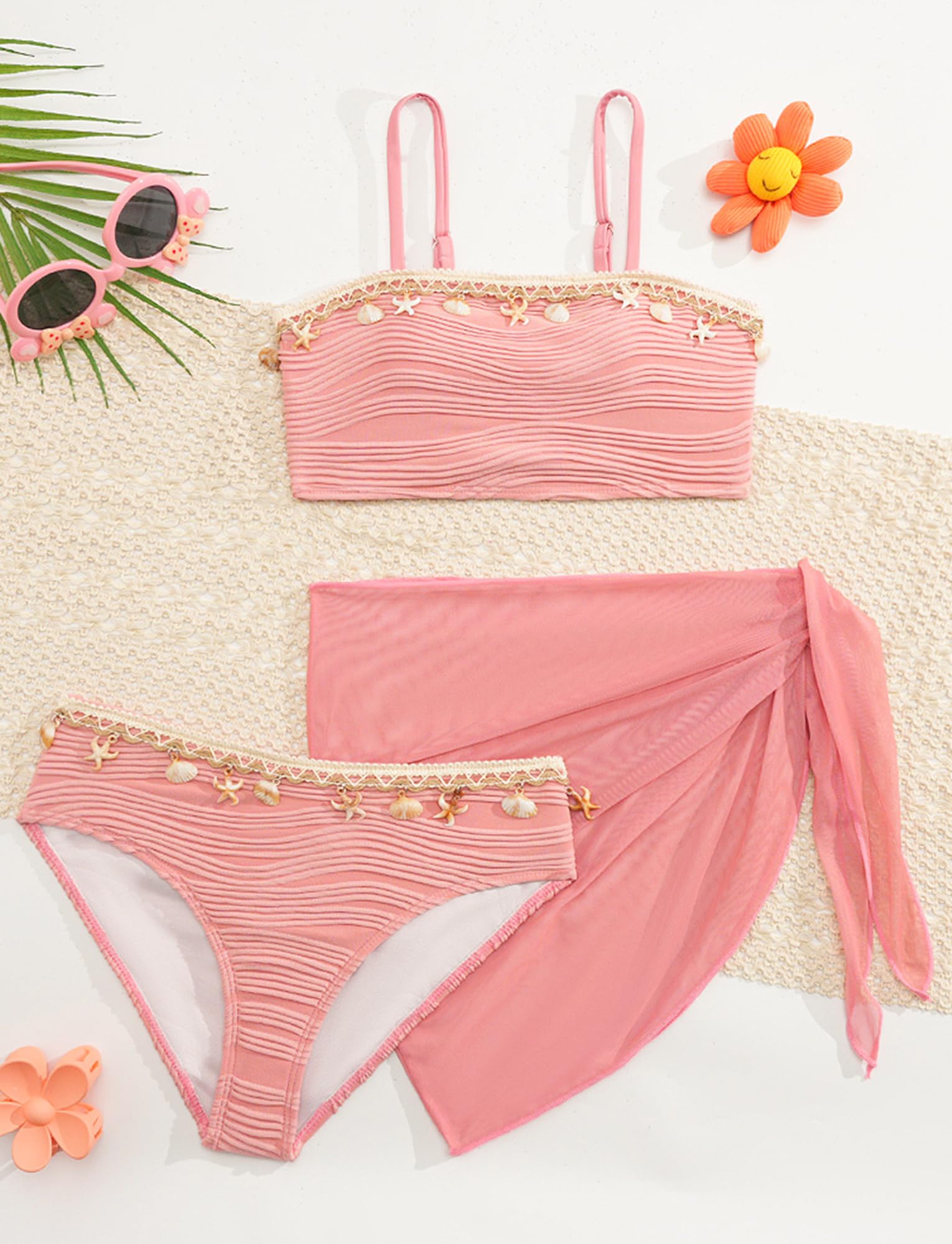 SEAUR Niñas Traje de Baño 3 Piezas Bikini Triángulo Moda Piscina Ropa de Playa Niña Conjunto de Bikini Natación 8-12 años