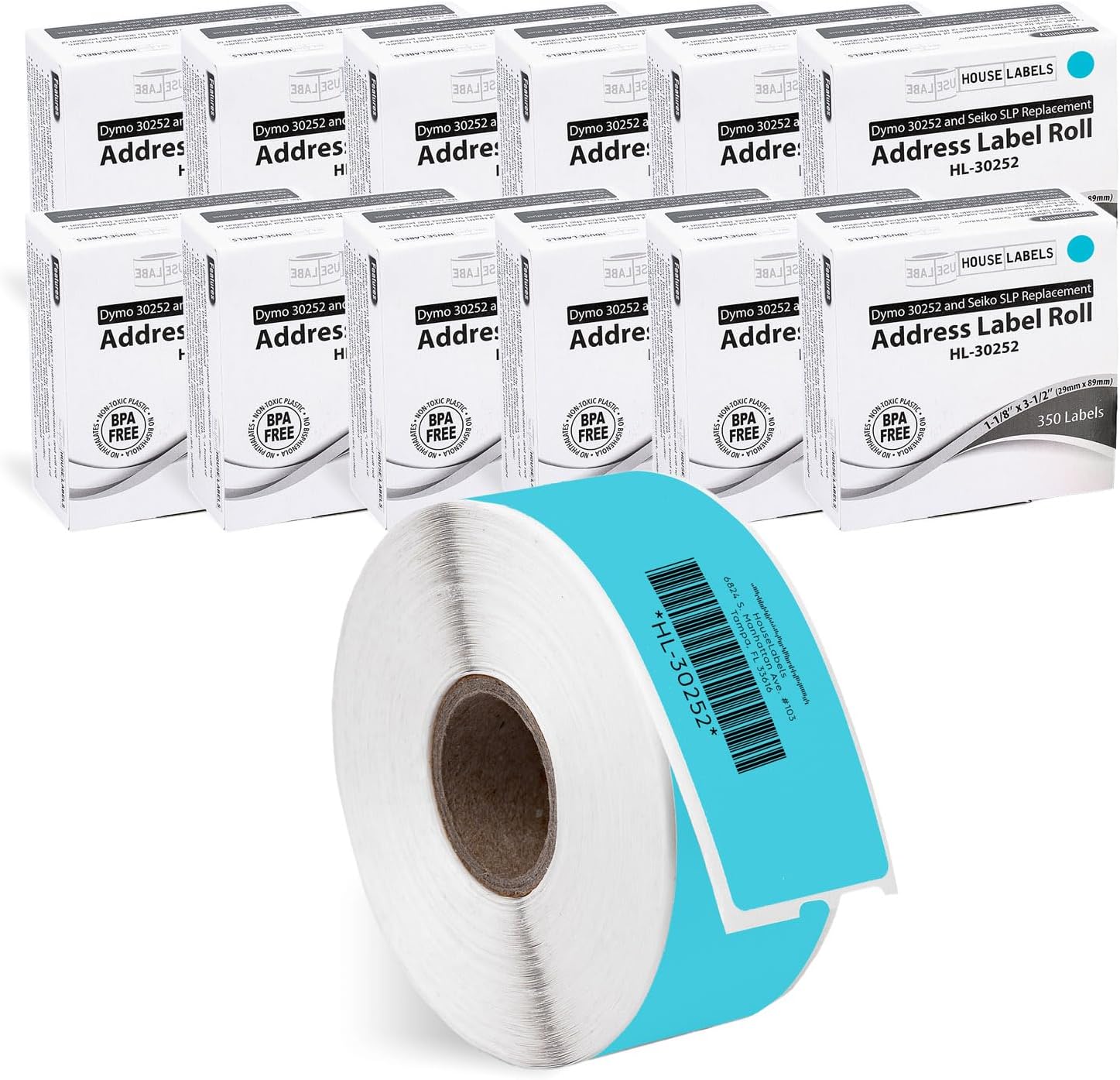 HOUSELABELS Compatible DYMO 30252 Blue Address Labels (1-1/8" x 3-1/2"), Strong Permanent Adhesive, Compatible with DYMO LW 450, 4XL, Rollo & Zebra Desktop Printers, 12 Rolls /4200 Labels