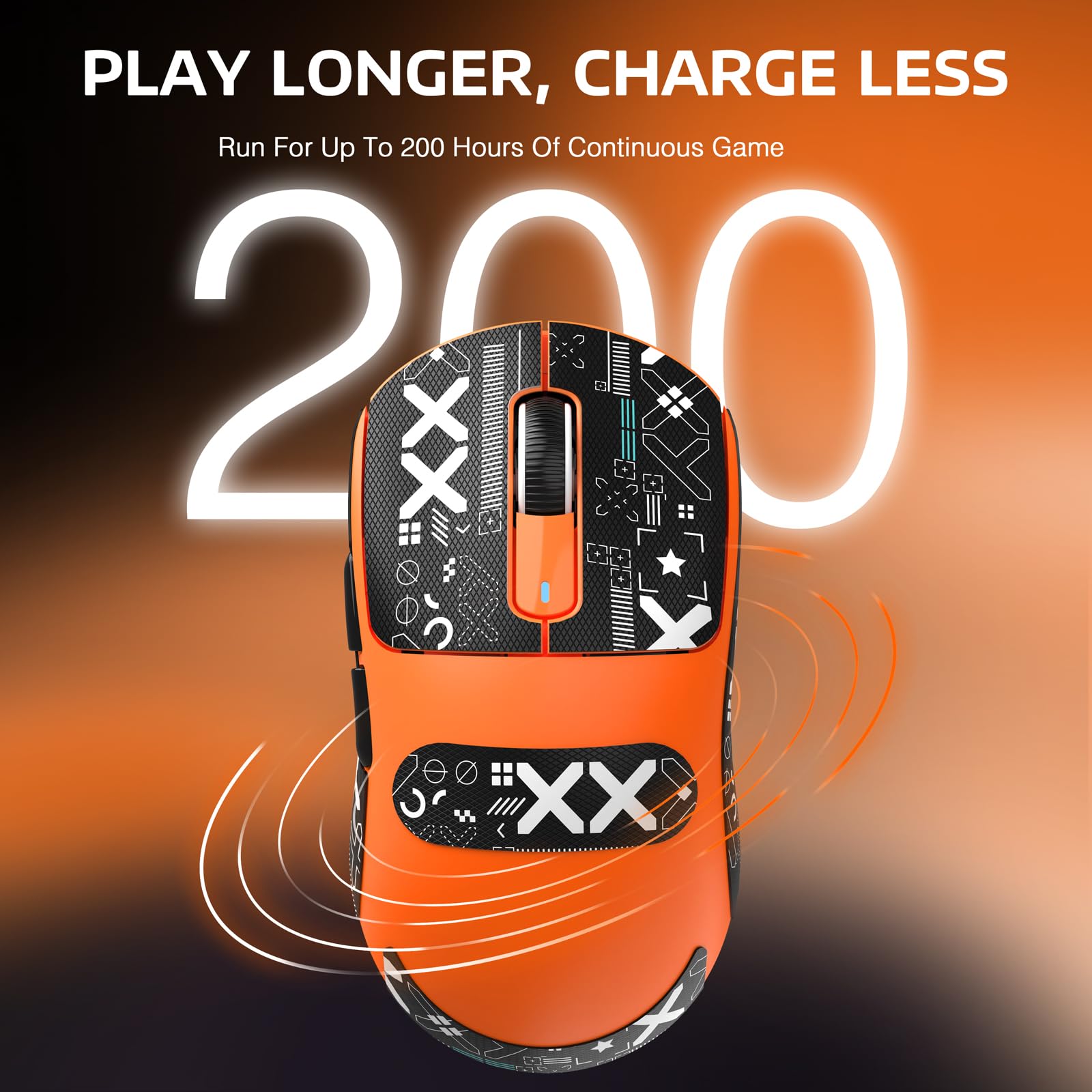 VGN GAMEPOWER ATTACK SHARK X3 SUPERLIGHT Mouse Gaming Wireless, 49g Ultraleggero Mouse da Gioco, PixArt PAW3395, 26,000 DPI, 2.4G/BT5.0/Cablato, Mouse Grip Tape, Durata Batteria 200Hrs, Arancia