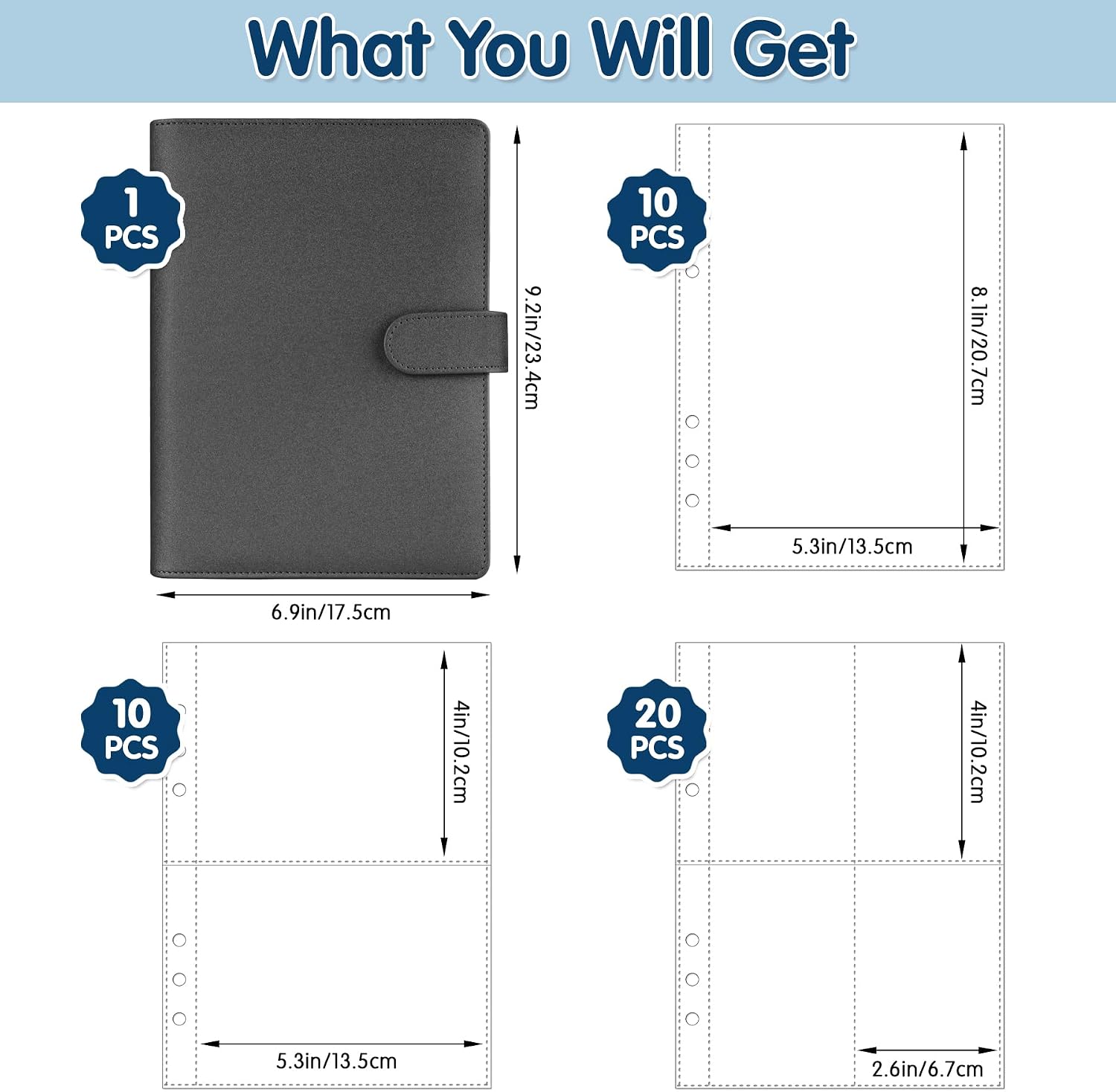 A5 Kpop Photocard Binder 6-Ring Card Collector Album with 40 Pack Card Sleeves, PU Leather Photocard Holder Book with Multi-Size Photo Protectors for Organizing Trading Cards, Glitter Black