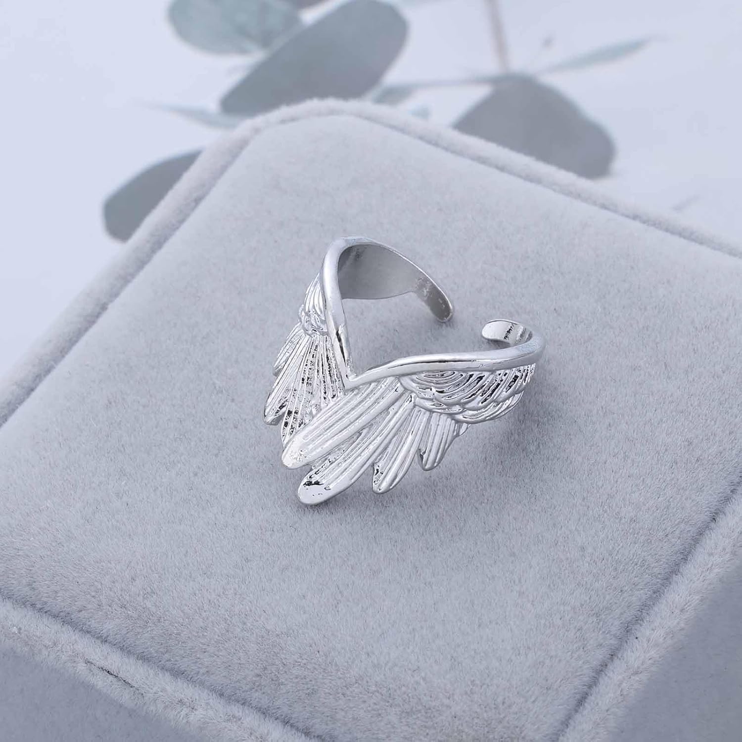 Punk Angel Wing Adjustable Ring Silver Feather Open Ring Vintage Feather Wrap Rings Heart Wing Finger Rings Jewelry for Women - Image 7