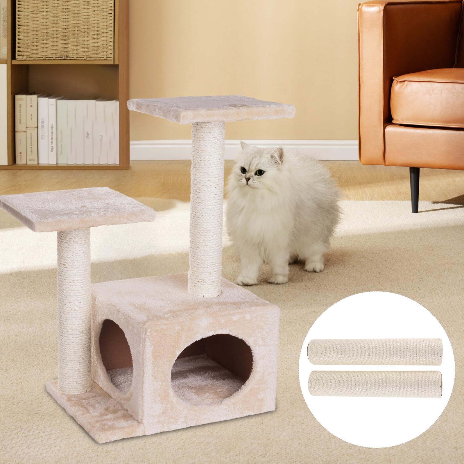 TOYANDONA Pieza de Reemplazo de Cuerda de Sisal para Árbol de Gatos, Cuerda Resistente con Tornillos para Rascadores de Mascotas
