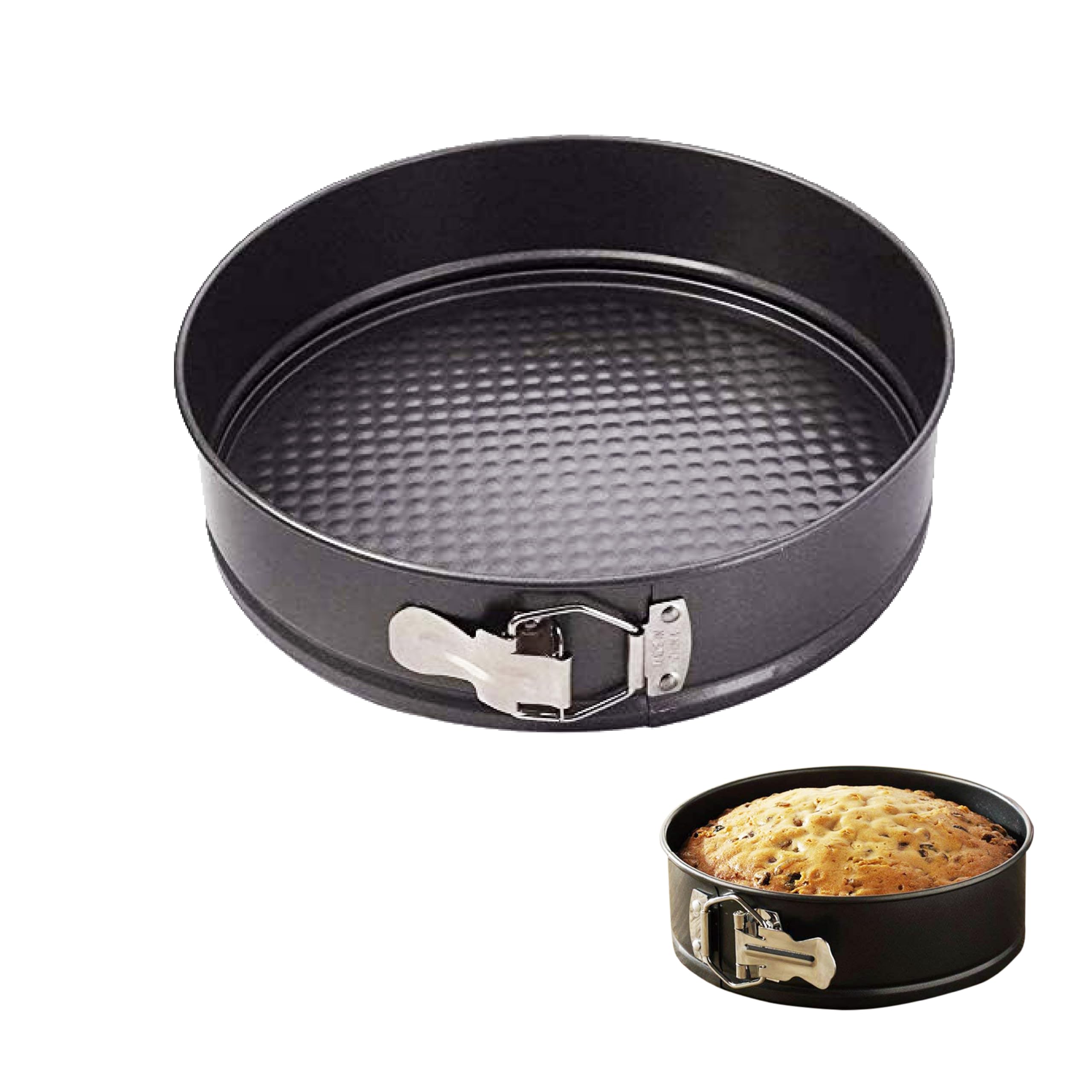 Round Springform Teflon Coated Carbon Steel Non-Stick Lockable Cake Baking Mould for Microwave Oven OTG Dishwasher Freezer Safe - (D18x6.3cm),Black