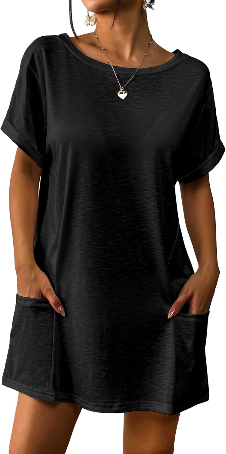 AI'MAGE Women's Swimsuit Coverup Bathing Suit Cover Ups Casual Short Sleeve Bikini Beach Dress with Pocket