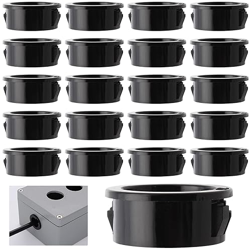 Miniatura 2 de Cionyce 50 bujes de nailon a presión de alambre negro, protectores de ojales de 1 pulgada de diámetro de montaje, buje redondo de manguera de cable