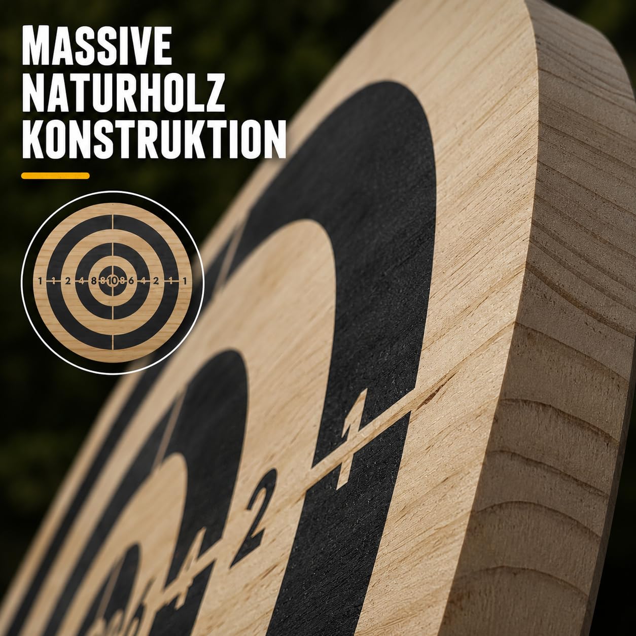 Holzzielscheibe für Wurfmesser & Wurfäxte – Ø 40 cm, 3 cm stark | 1,6 kg Trainingsscheibe aus Naturholz | Für Garten, Outdoor-Training & Wurfmesser-Sport | Kompakt & Transportfreundlich