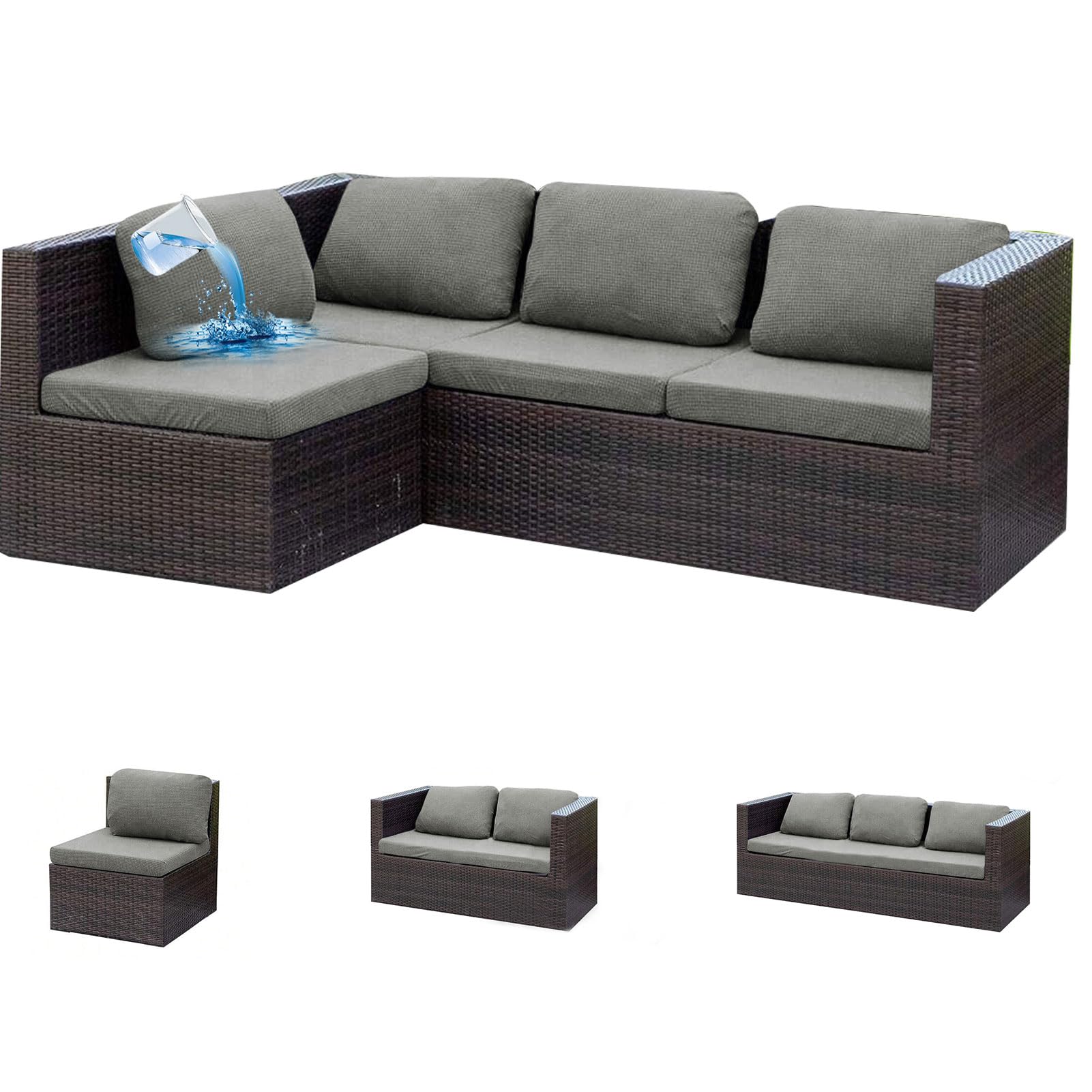 Stretch Patio Sofa Cushion Cover, Waterproof Seat & Backrest Protector for 1/2/3 Seater Jacquard Elastic Fit Slipcover for Garden Bench, Rattan, Outdoor (Light Gray,Backrest Cover,Water-Repellent)