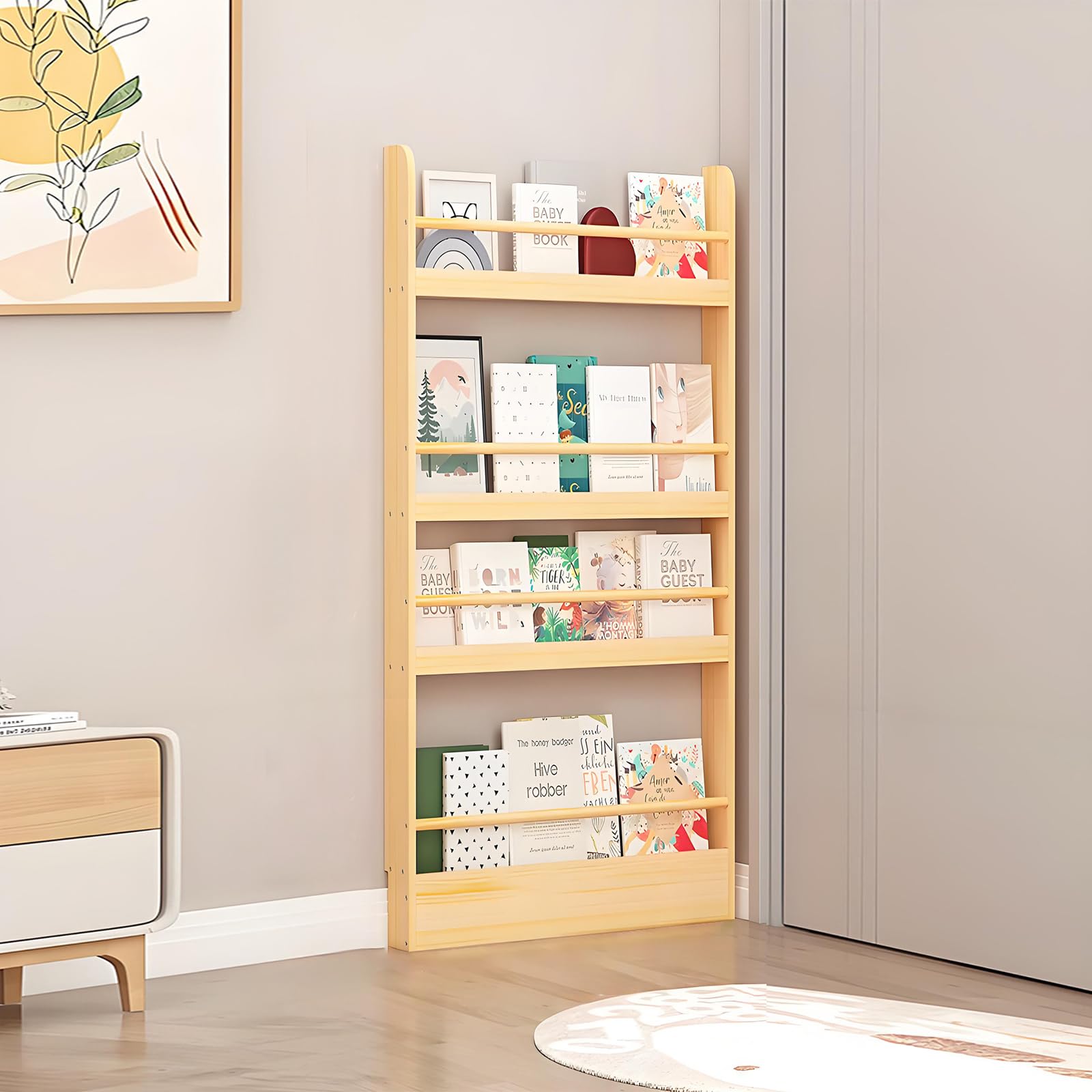Tazyee Bookshelf, Tall Narrow Book Shelf, Behind Door 3-6 Tier Wall Bookcase for Bedroom, Living Room, Office, Space Saving Organizer for Kids’ Toys and Books Natural 4-shelf/23.6" x 3.9" x 47.2"