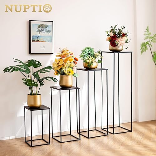 Miniatura 4 de Nuptio Jarrón negro para centros de mesa de boda, 2 jarrones de 15.7 pulgadas de alto para centros de mesa de boda, jarrones negros para flores,