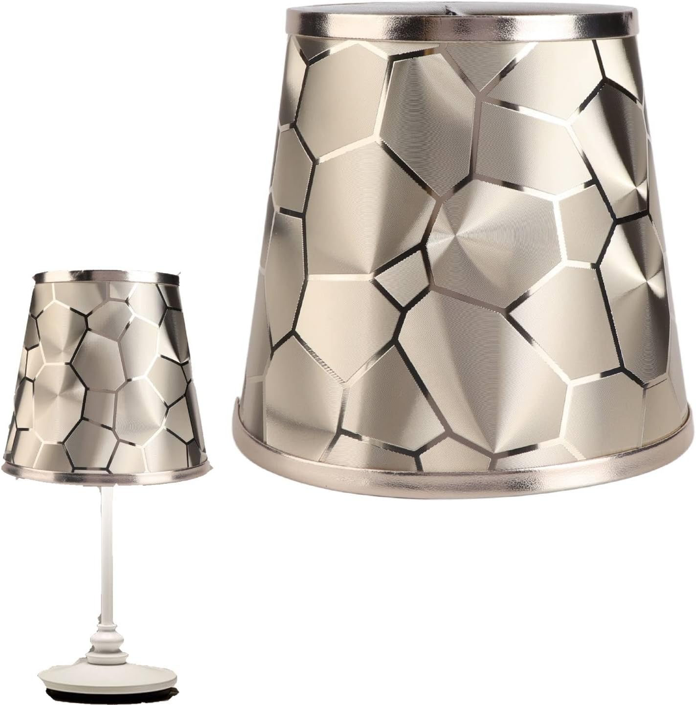 Set of 2 Drum Lamp Shades, Modern Barrel Style Light Covers with Clip Fit for E14 Candle Bulbs Easy Install for Table Floor Hanging Lamps Home Office Decor