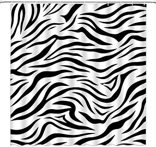 Zebra Print Shower Curtain Black White AnimalZebra Skin Print Abstract Striped Safari Wlidlife Nature Creative Bathroom Home Decor with Hooks, White Black 71 WX71 H inches /180x180cm