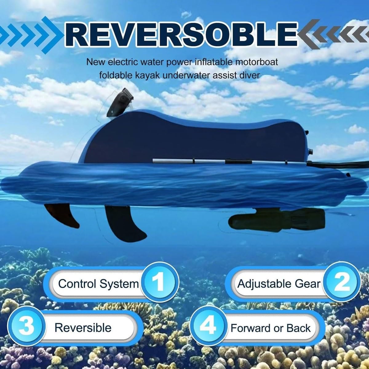 Trottinette électrique sous-marine gonflable - Moteur de 500 W - Batterie 10000 mAh - Vitesse de 2 à 6 km/h - Autonomie de 30 à 60 min - Idéal pour piscine, lac, océan